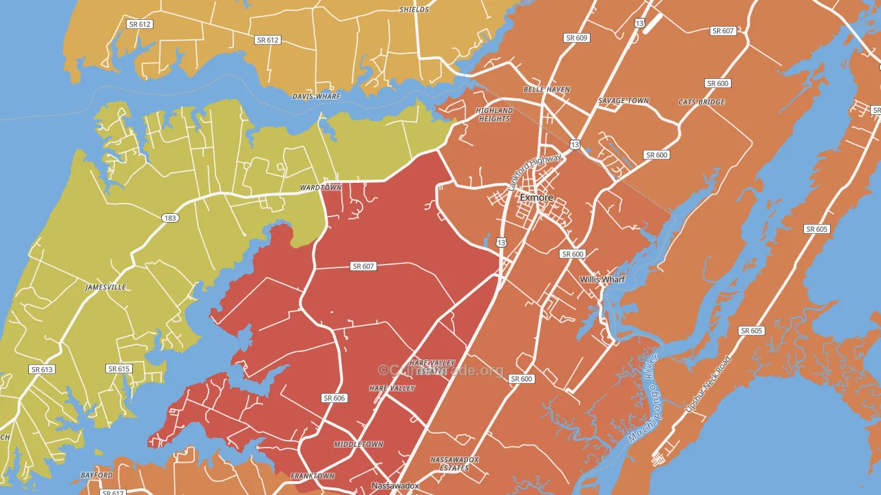Exmore, VA Map of Theft Rates