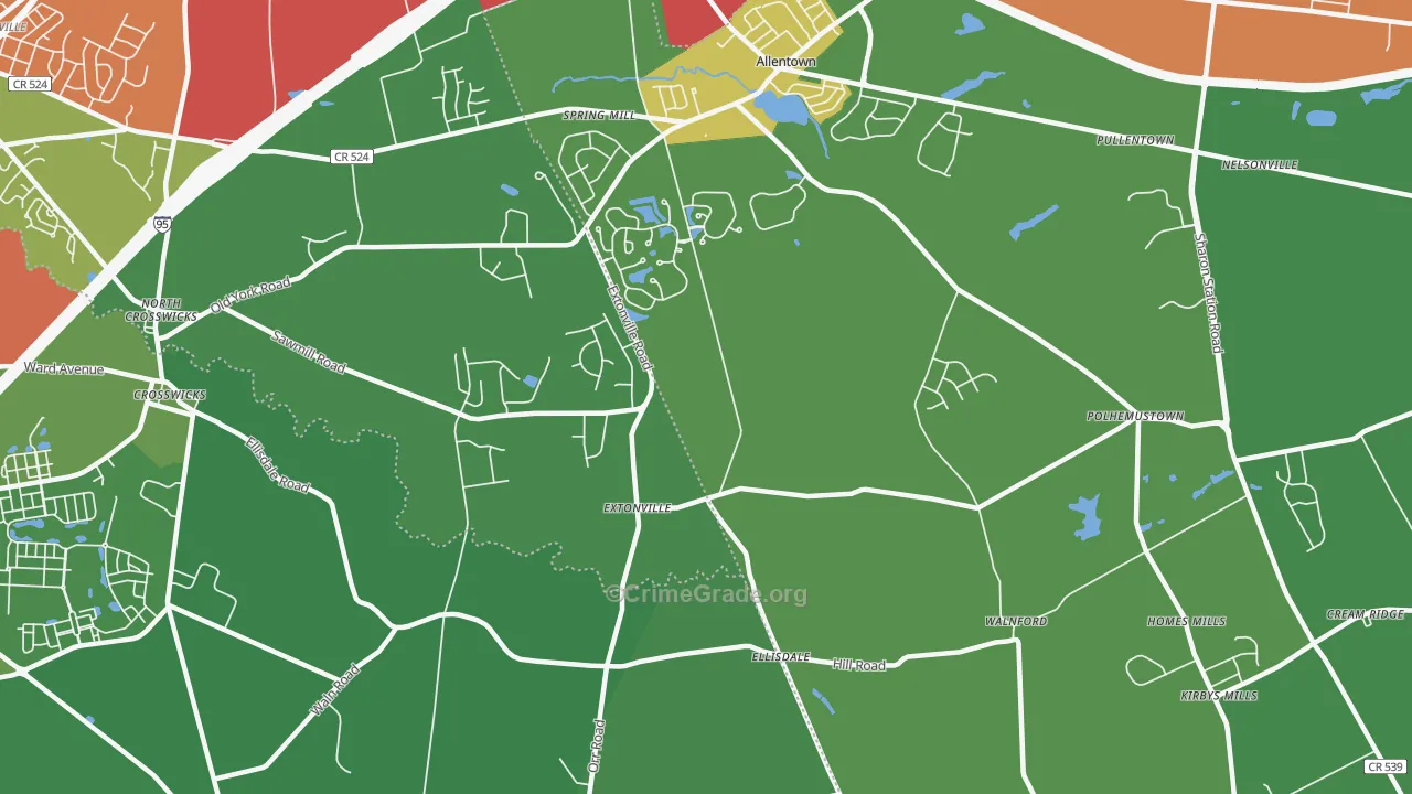 Extonville, NJ Map of Theft Rates