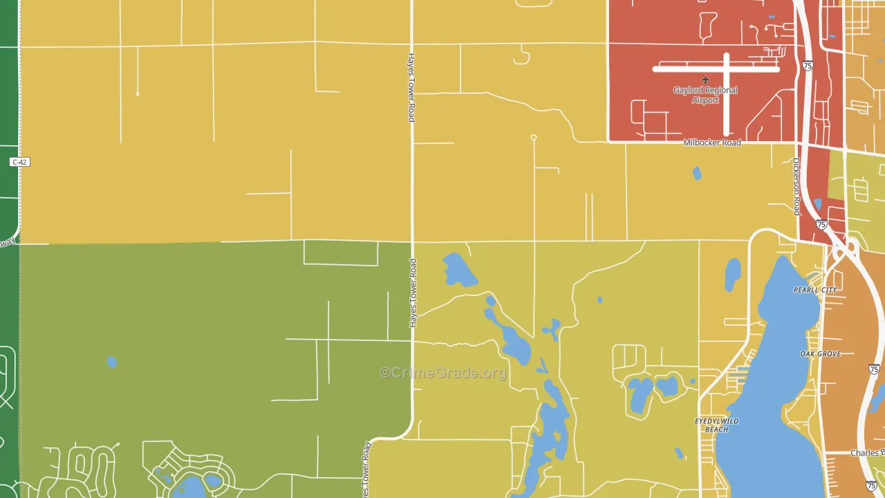 Eyedylwild Beach, MI Map of Theft Rates