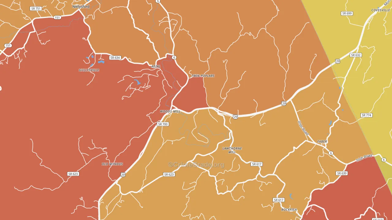 Faber, VA Map of Theft Rates