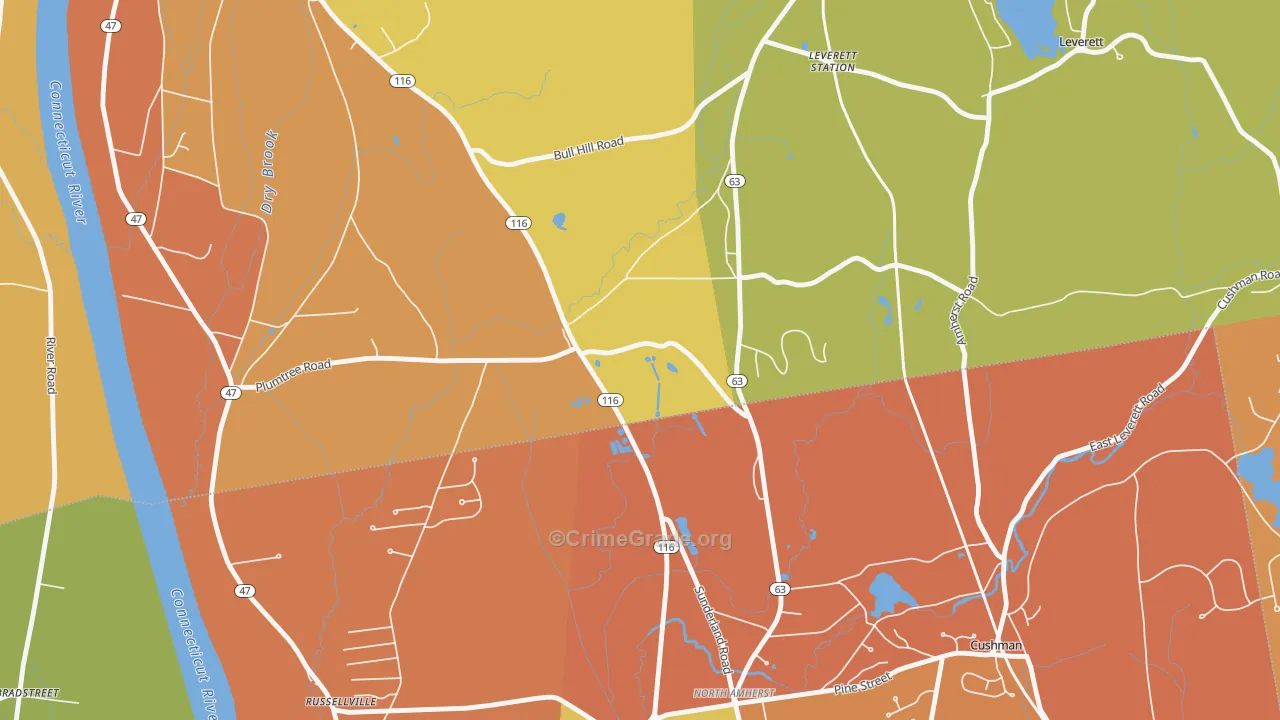 Factory Hollow, MA Map of Theft Rates