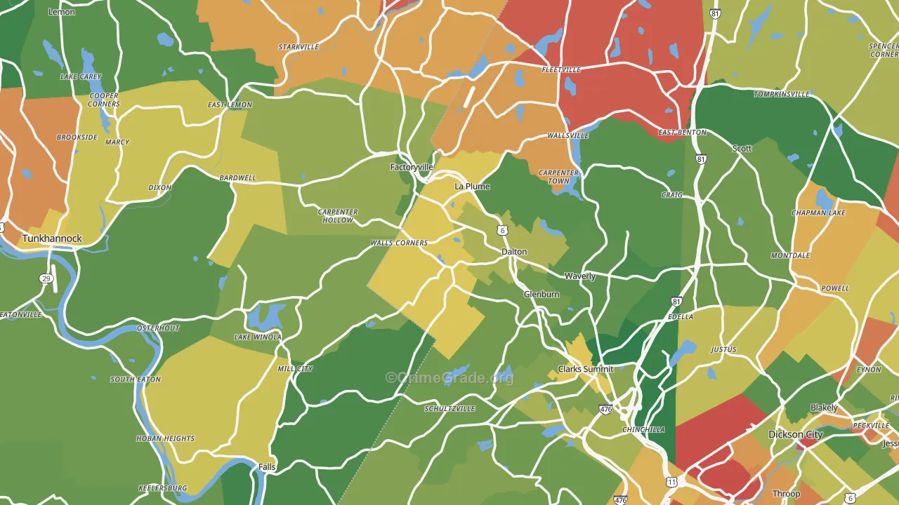 Factoryville, PA Map of Theft Rates