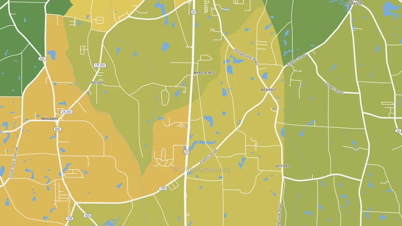 Fadette, AL Map of Theft Rates