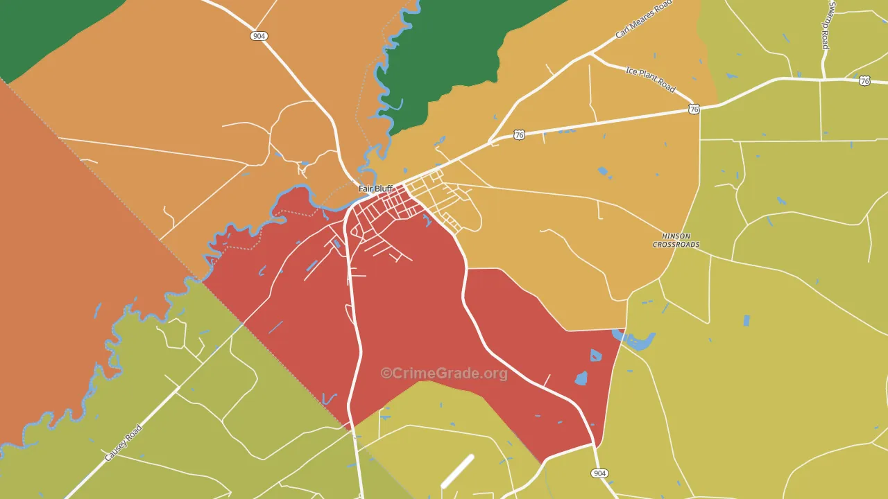 Fair Bluff, NC Map of Theft Rates