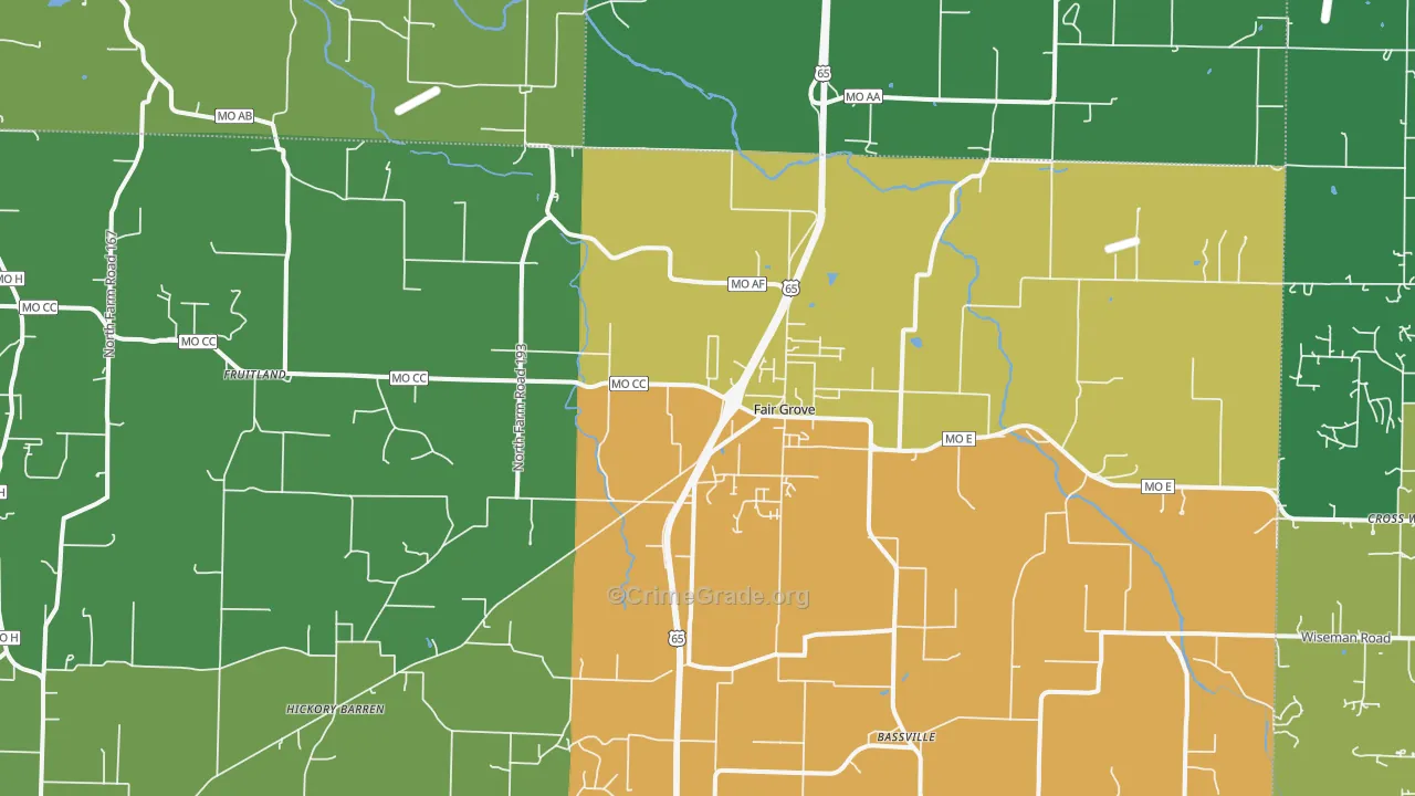 Fair Grove, MO Map of Theft Rates