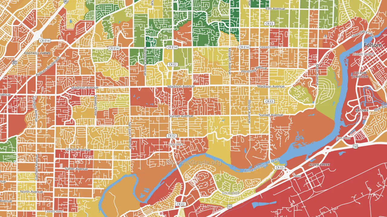 Fair Oaks, CA Map of Theft Rates