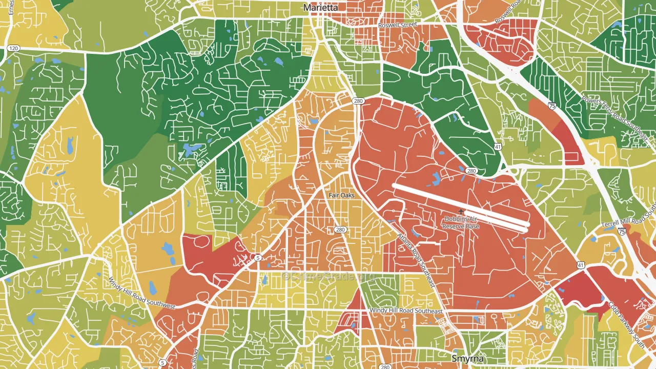 Fair Oaks, GA Map of Theft Rates