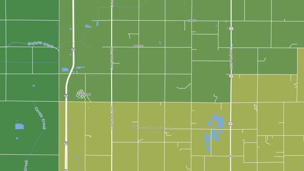 Fair Oaks, IN Map of Theft Rates
