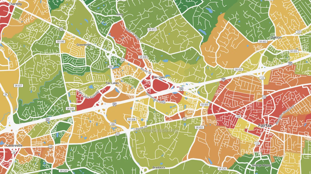 Fair Oaks, VA Map of Theft Rates