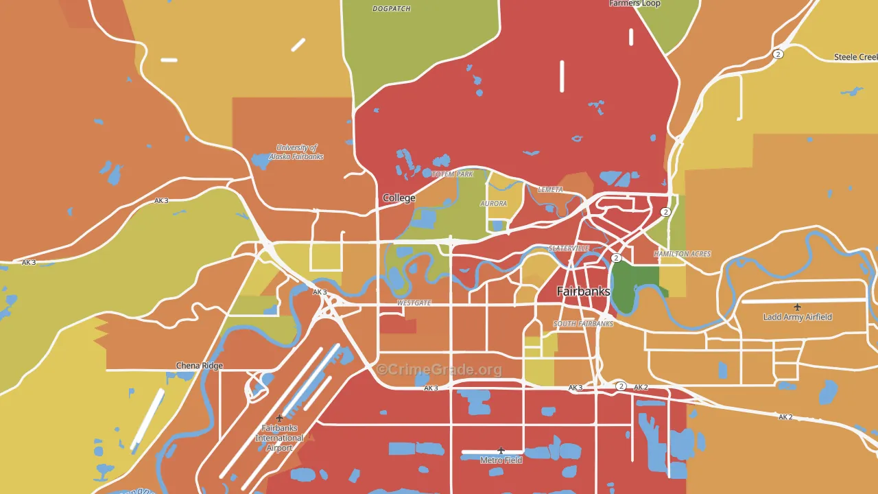 Fairbanks, AK Map of Theft Rates