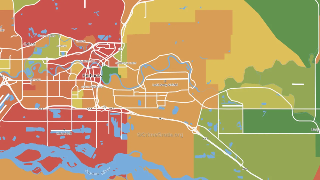 Fairbanks North Star Borough, AK Map of Theft Rates