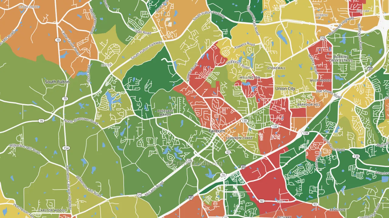 Fairburn, GA Map of Theft Rates