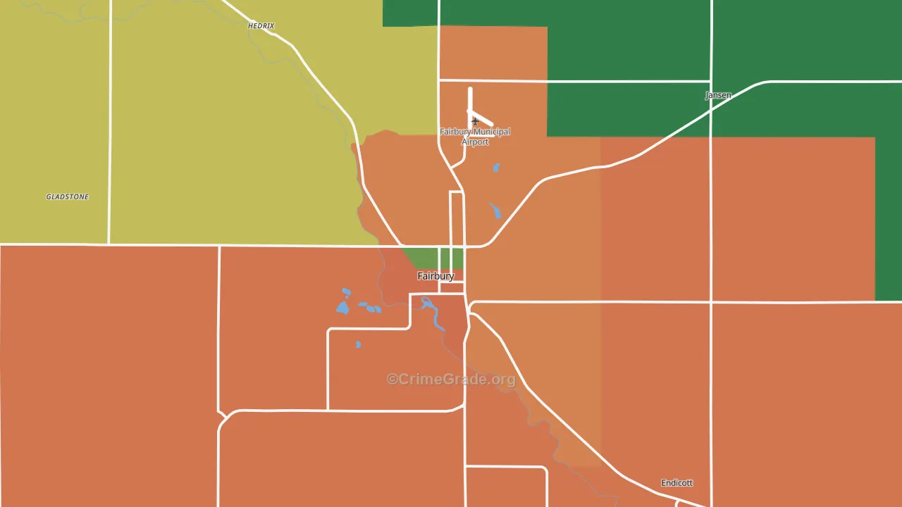 Fairbury, NE Map of Theft Rates