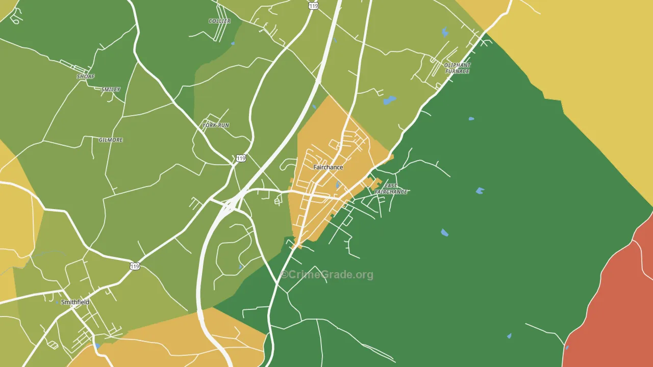 Fairchance, PA Map of Theft Rates