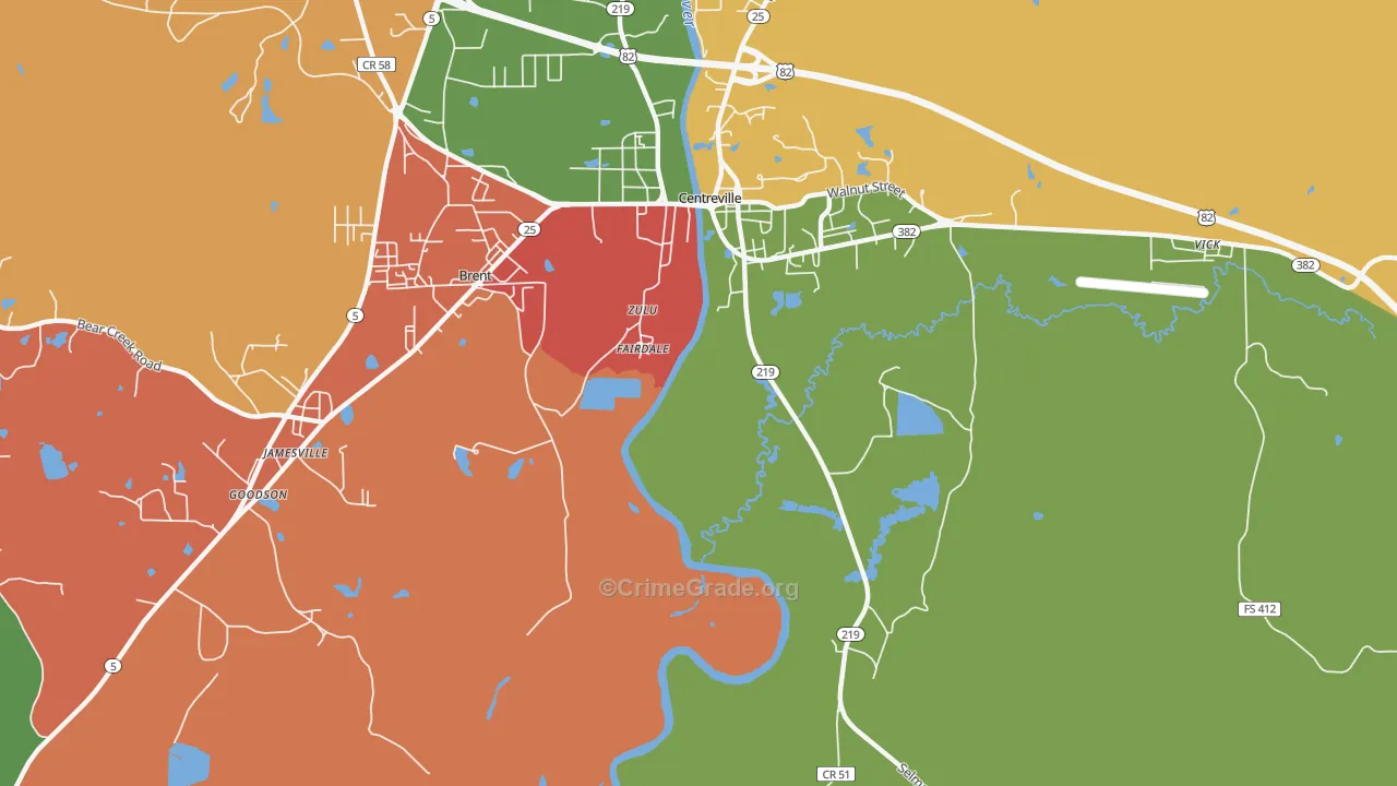 Fairdale, AL Map of Theft Rates