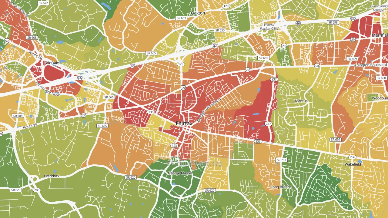 Fairfax City, VA Map of Theft Rates