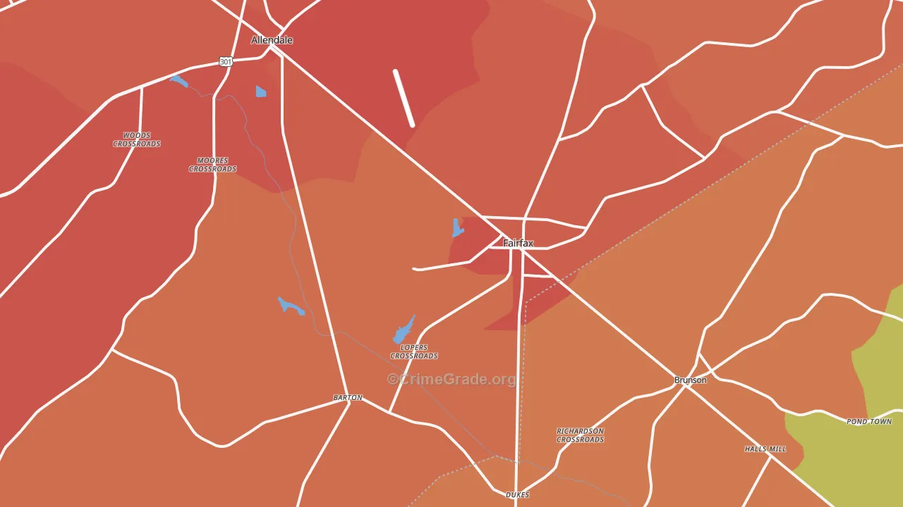 Fairfax, SC Map of Theft Rates