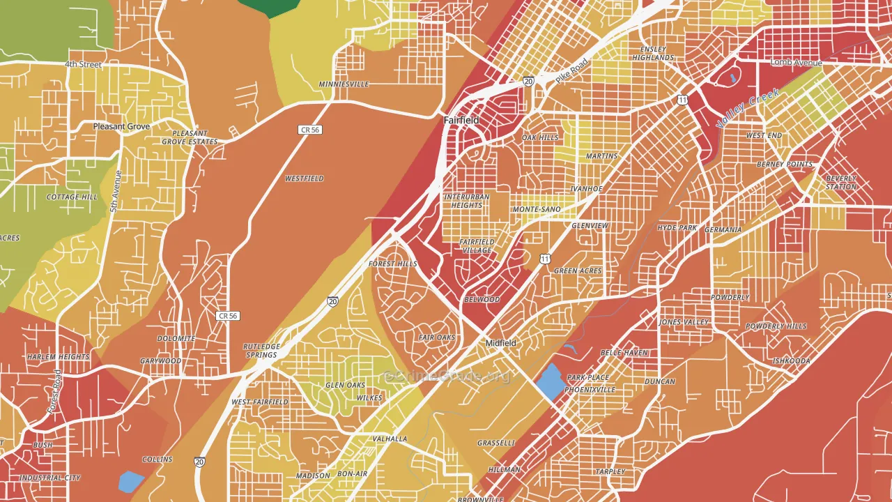Fairfield, AL Map of Theft Rates