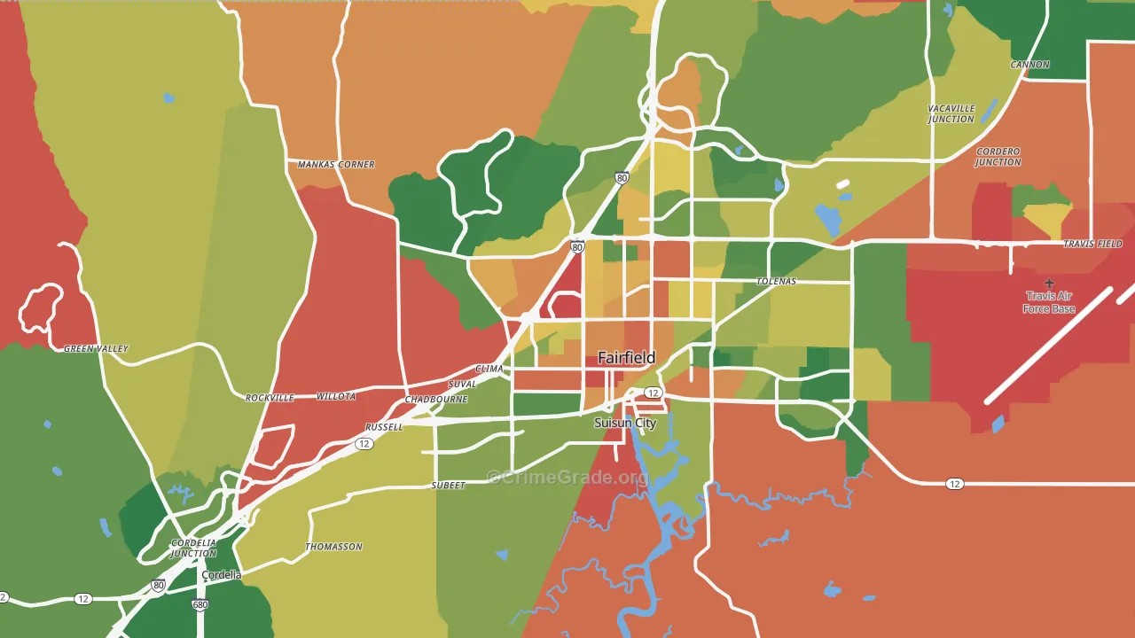 Fairfield, CA Map of Theft Rates