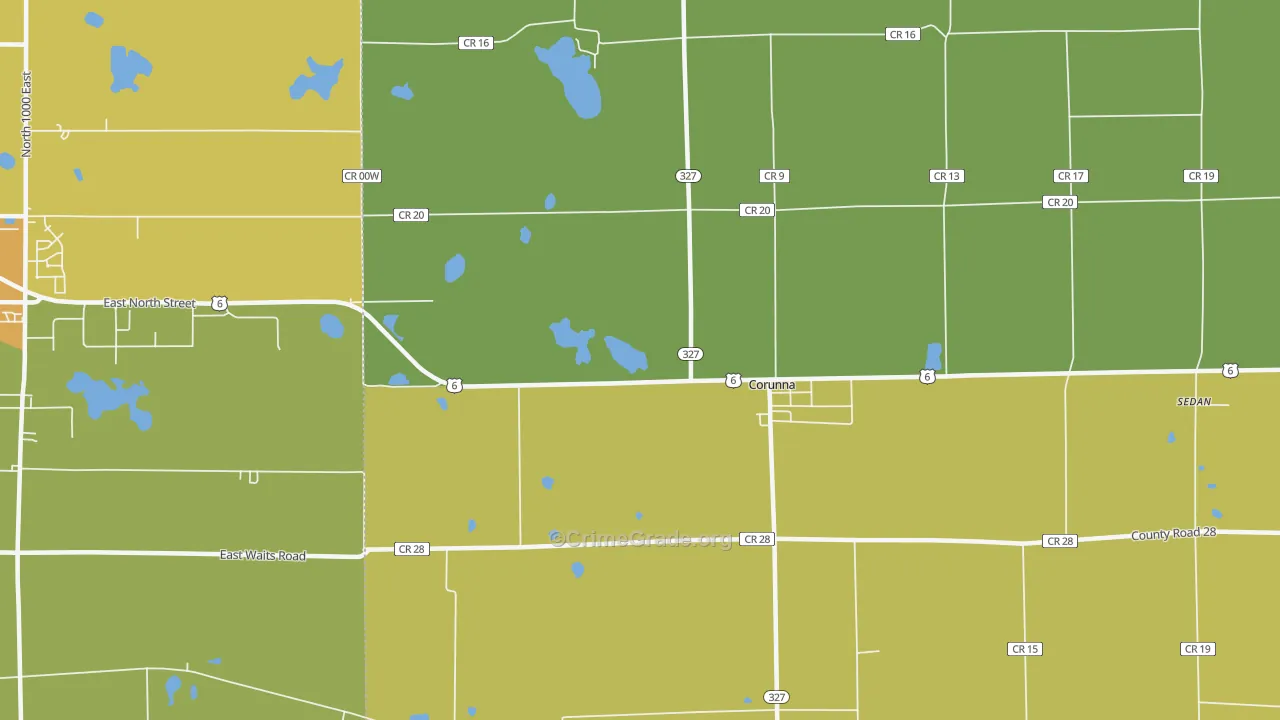 Fairfield Center, IN Map of Theft Rates