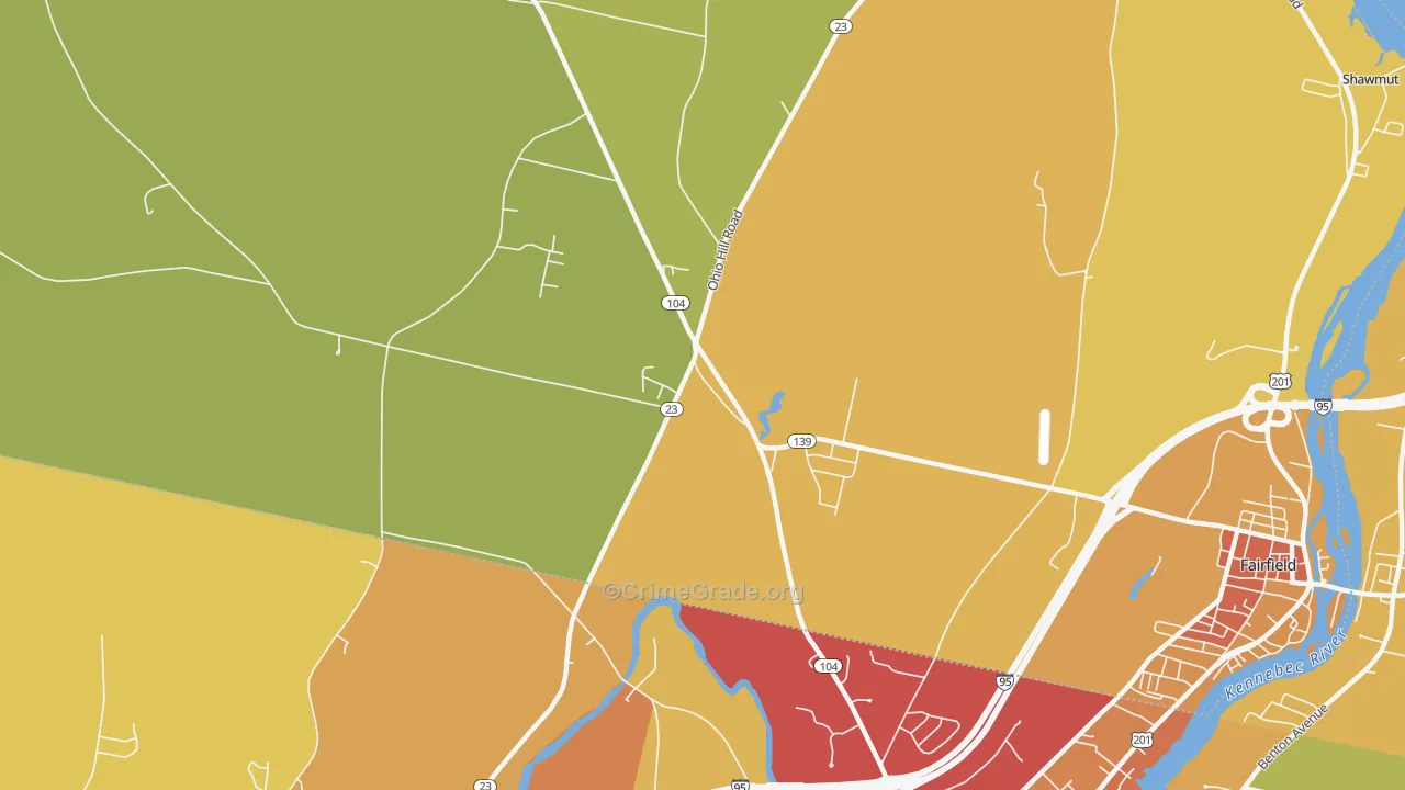 Fairfield Center, ME Map of Theft Rates