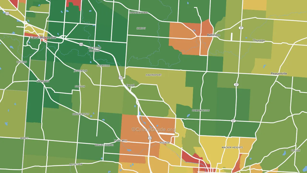 Fairfield County, OH Map of Theft Rates