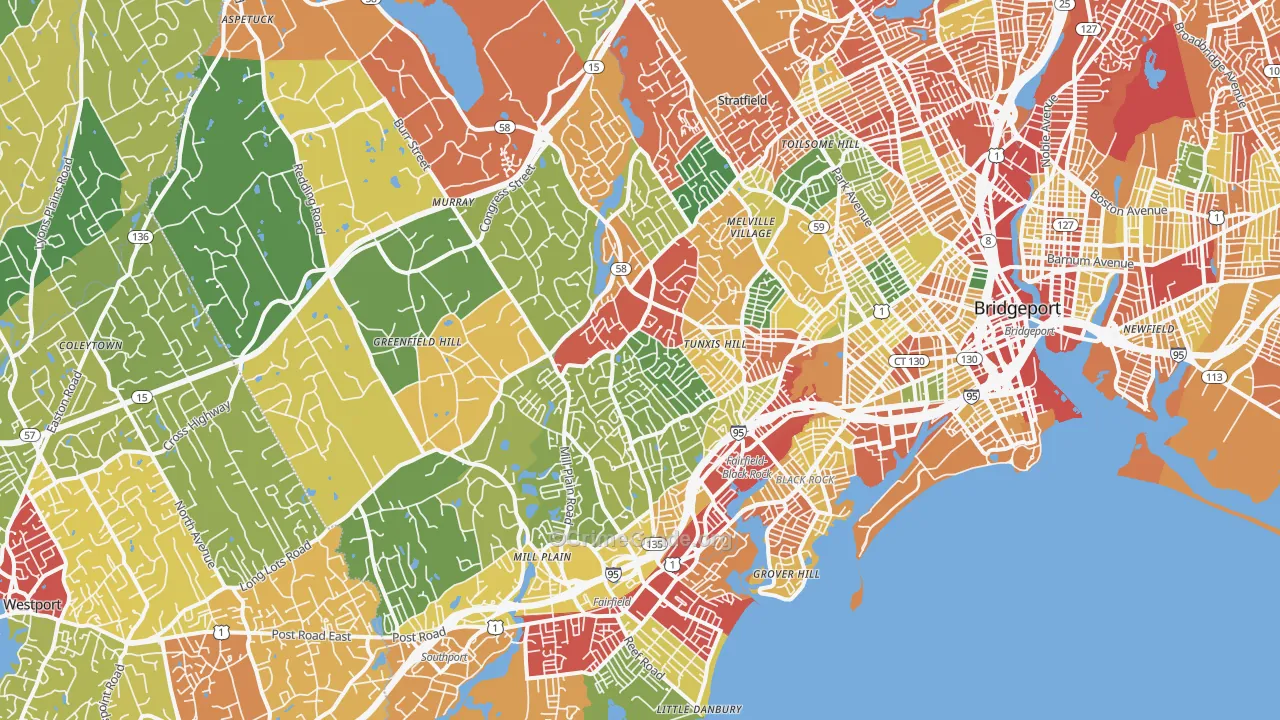 Fairfield, CT Map of Theft Rates
