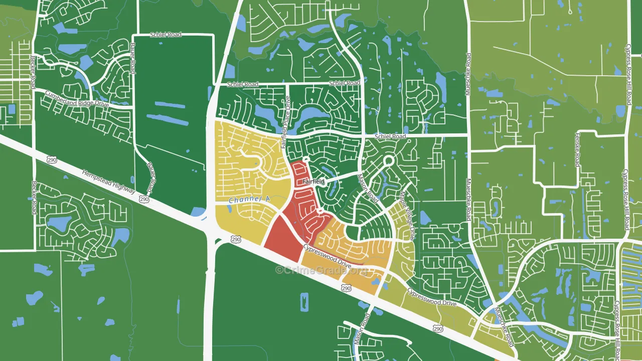 Fairfield, Cypress, TX Map of Theft Rates