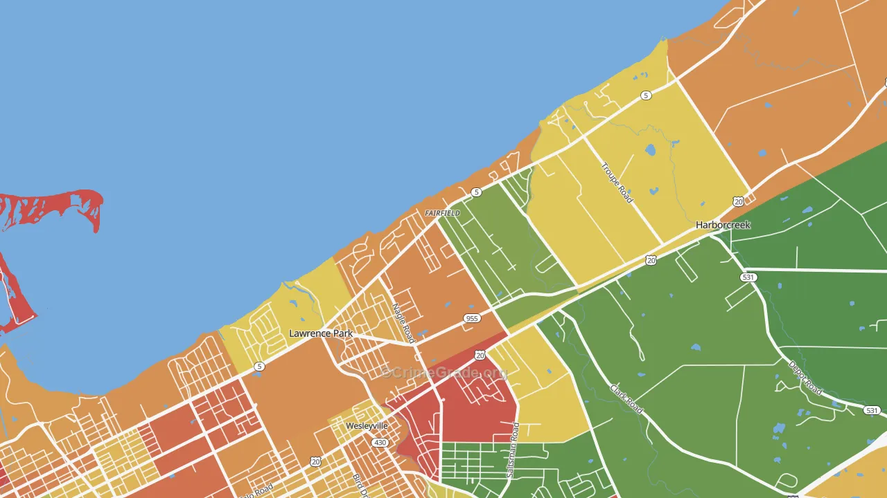 Fairfield, Erie, PA Map of Theft Rates