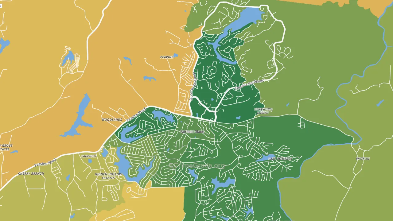 Fairfield Glade, TN Map of Theft Rates