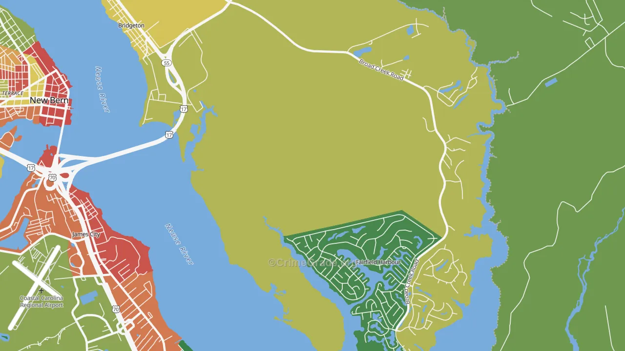 Fairfield Harbour, NC Map of Theft Rates