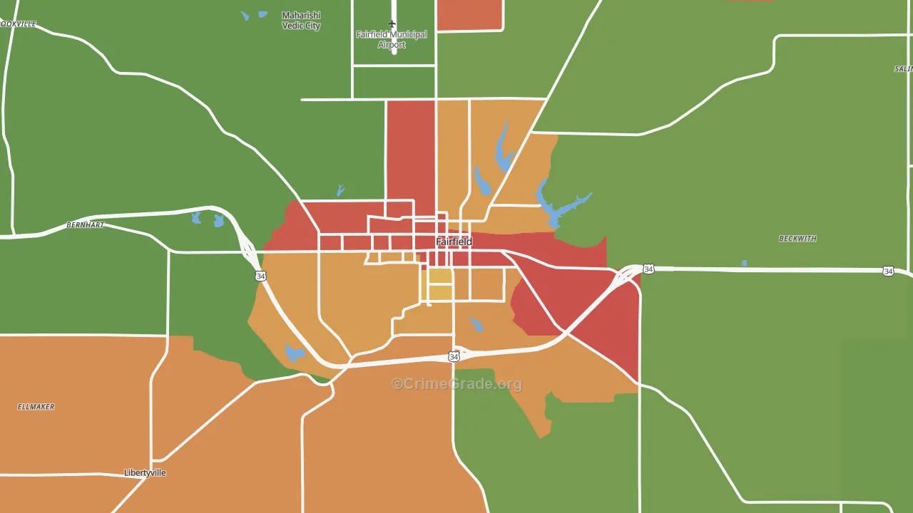 Fairfield, IA Map of Theft Rates