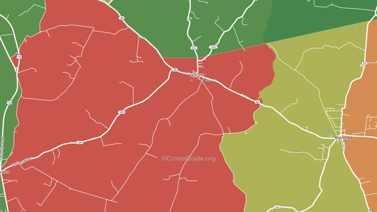 Fairfield, KY Map of Theft Rates