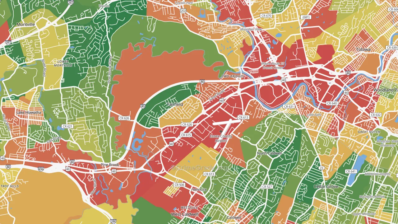 Fairfield, NJ Map of Theft Rates