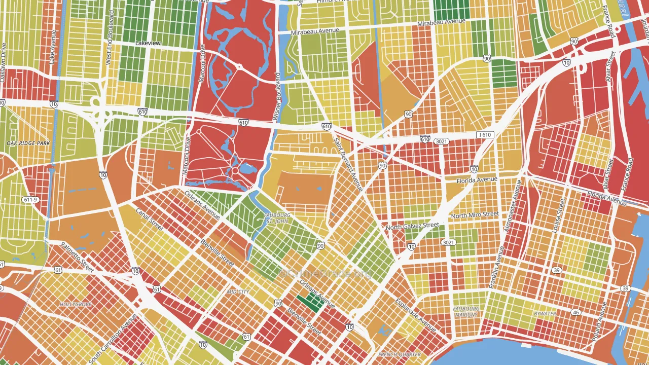 Fairgrounds, New Orleans, LA Map of Theft Rates