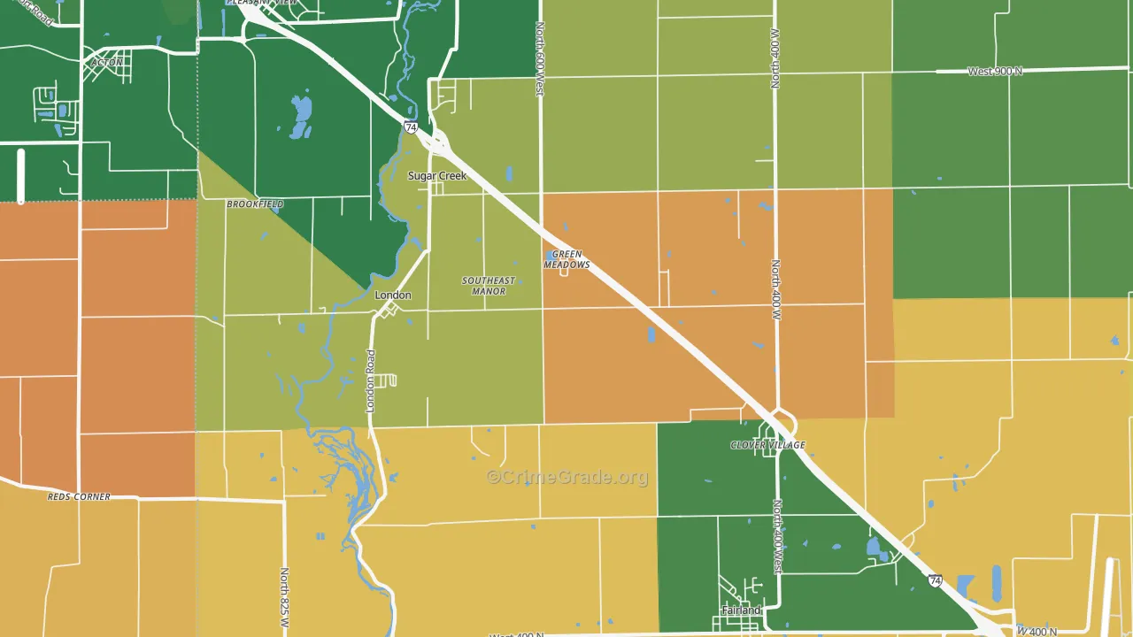 Fairland, IN Map of Theft Rates