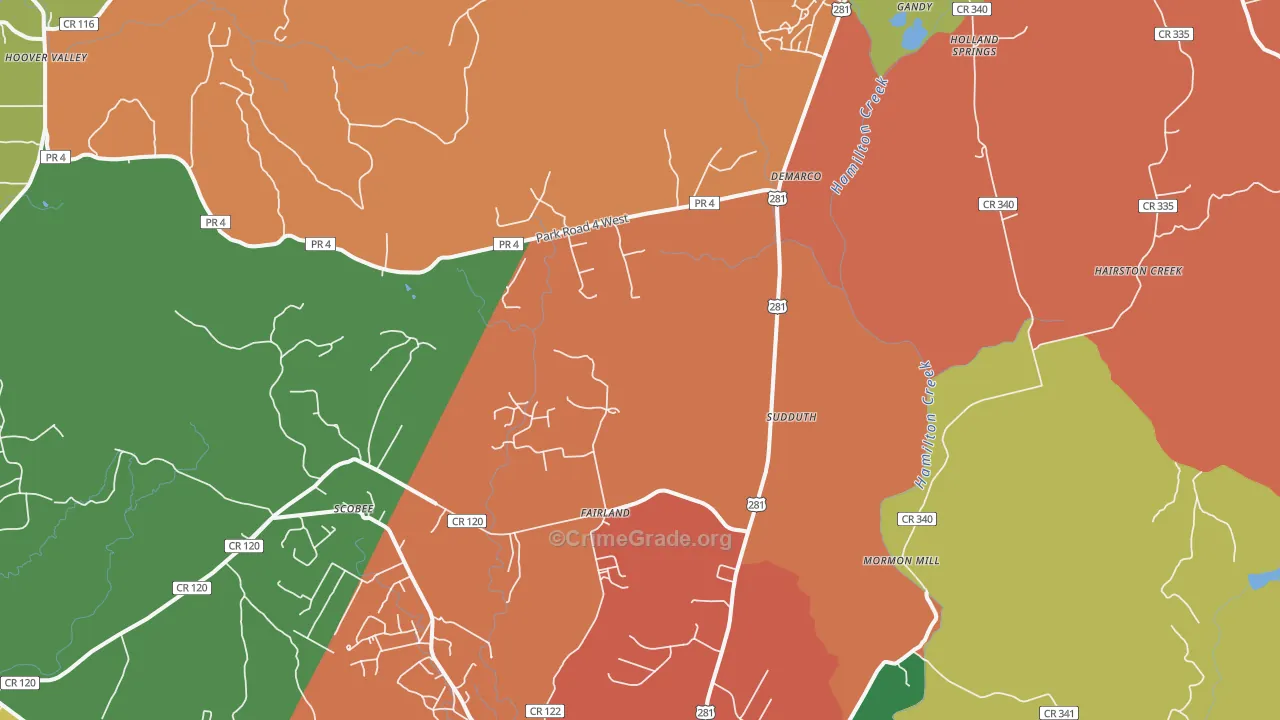 Fairland, TX Map of Theft Rates