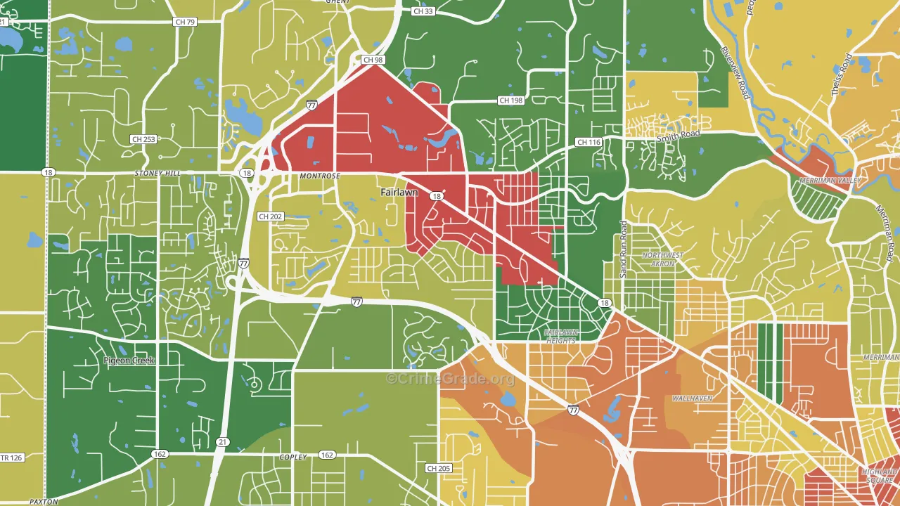 Fairlawn, OH Map of Theft Rates