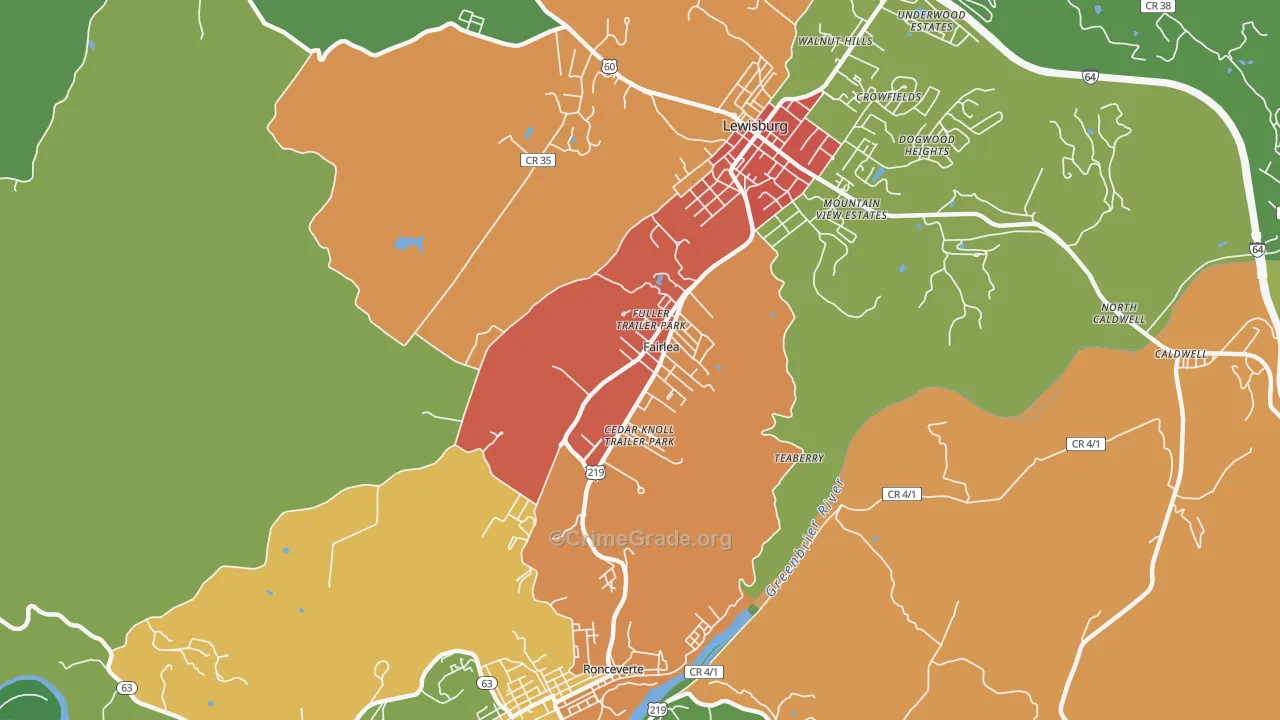 Fairlea, WV Map of Theft Rates