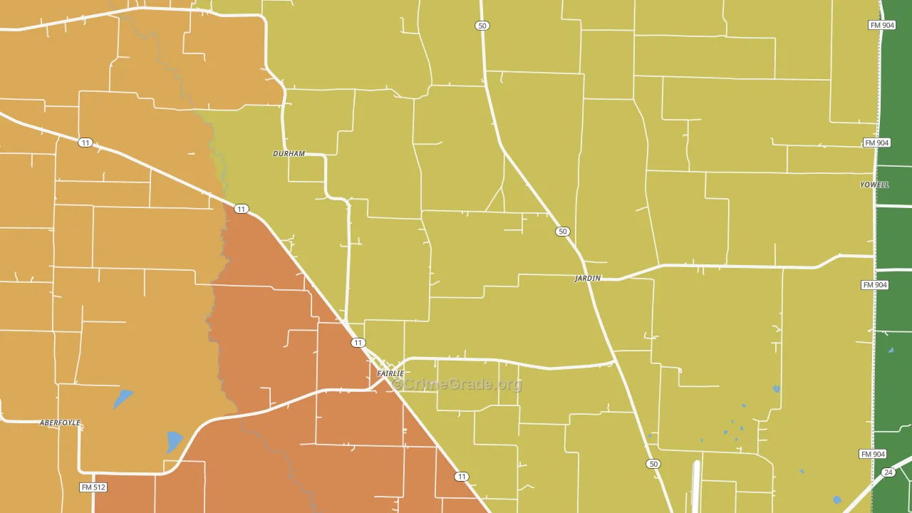 Fairlie, TX Map of Theft Rates