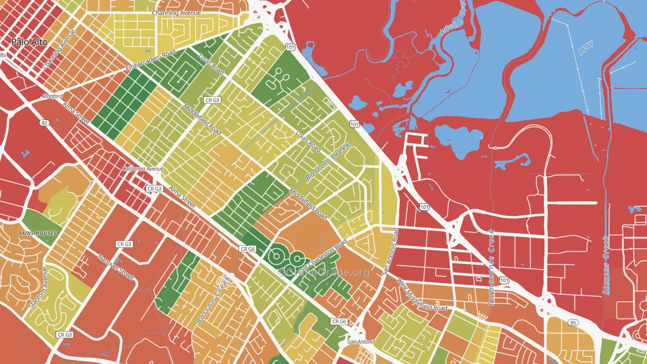 Fairmeadow, Palo Alto, CA Map of Theft Rates