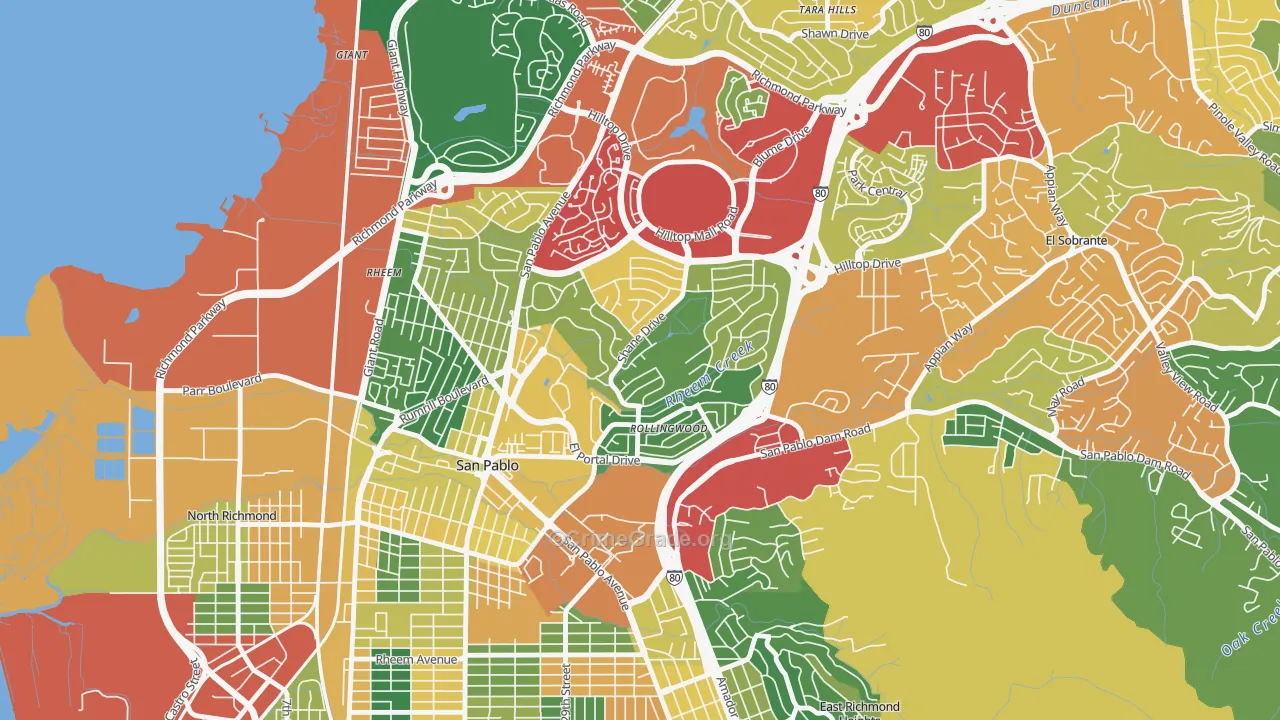 Fairmede-Hilltop, San Pablo, CA Map of Theft Rates