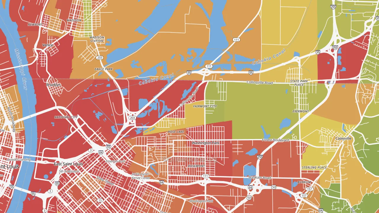 Fairmont City, IL Map of Theft Rates