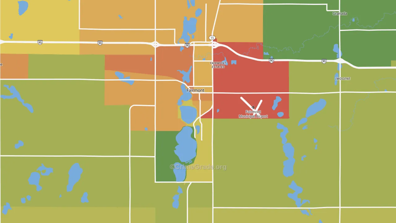 Fairmont, MN Map of Theft Rates