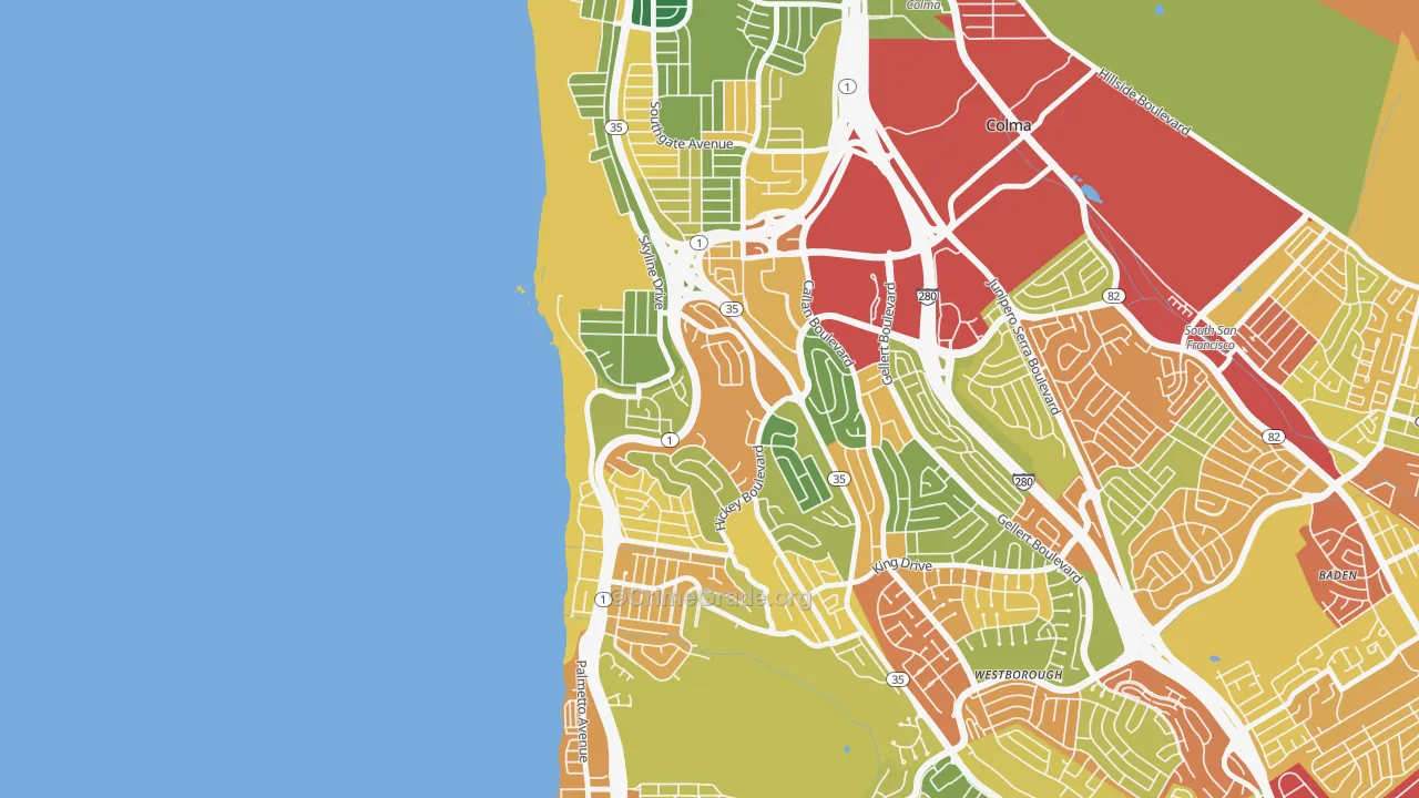 Fairmont, Pacifica, CA Map of Theft Rates