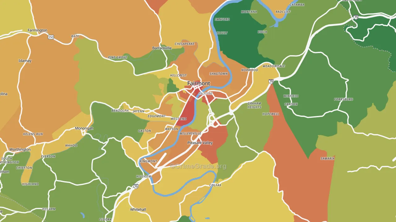 Fairmont, WV Map of Theft Rates