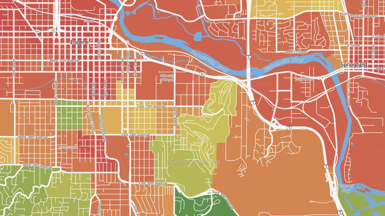 Fairmount, Eugene, OR Map of Theft Rates