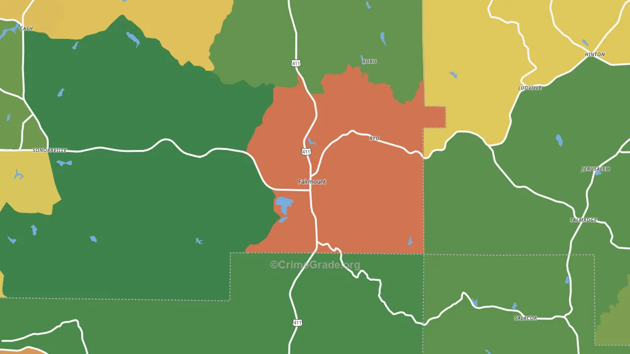 Fairmount, GA Map of Theft Rates