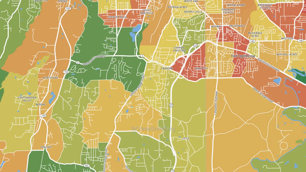 Fairview, GA Map of Theft Rates