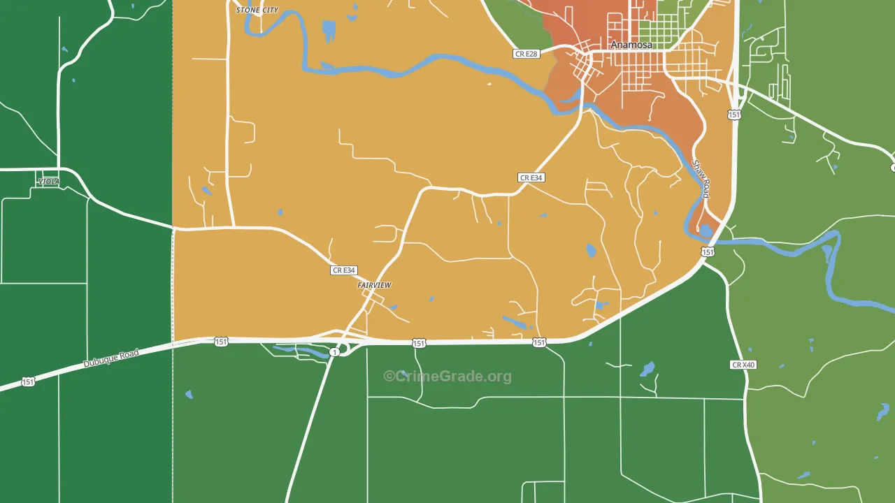 Fairview, IA Map of Theft Rates